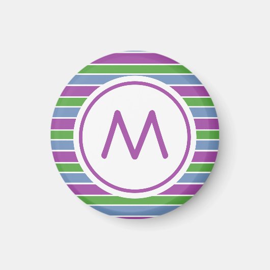 Paars Groen Blauw Gestreept Monogram Magneet (Voorkant)
