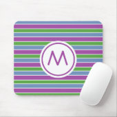 Paars Groen Blauw Gestreept Monogram Muismat (Met muis)