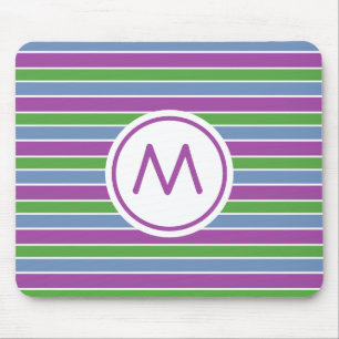 Paars Groen Blauw Gestreept Monogram Muismat