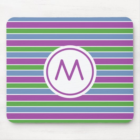 Paars Groen Blauw Gestreept Monogram Muismat (Voorkant)