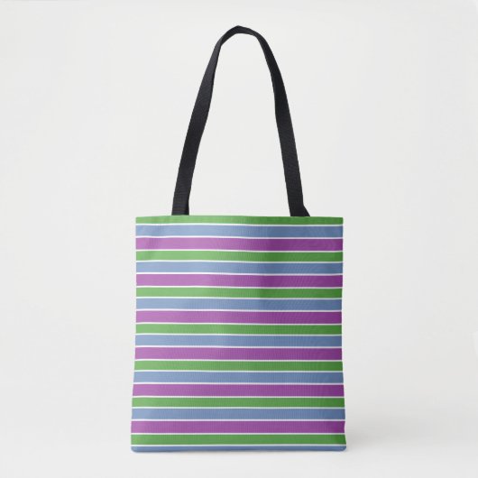 Paars Groen Blauw Gestreept Tote Bag (Voorkant)