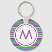 Paars Groen Blauw Striped Monogram Sleutelhanger (Voorkant)