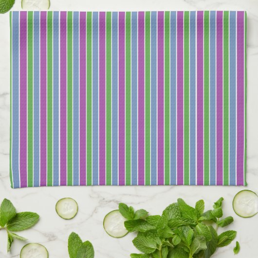 Paars Groen Blauw Striped Theedoek (Gevouwen)