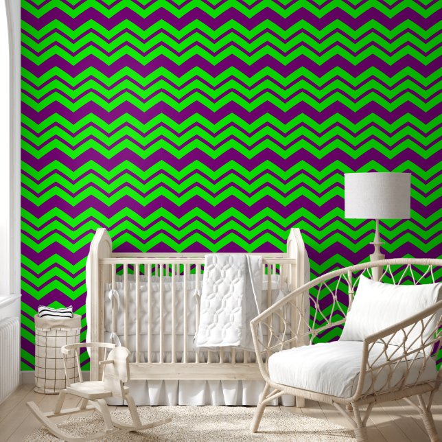 Paars Groen Chevron Zigzag Design  Behang (Kinderen)