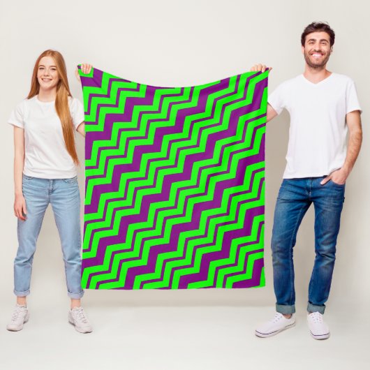 Paars Groen Chevron Zigzag Design Fleece Deken (In situ)