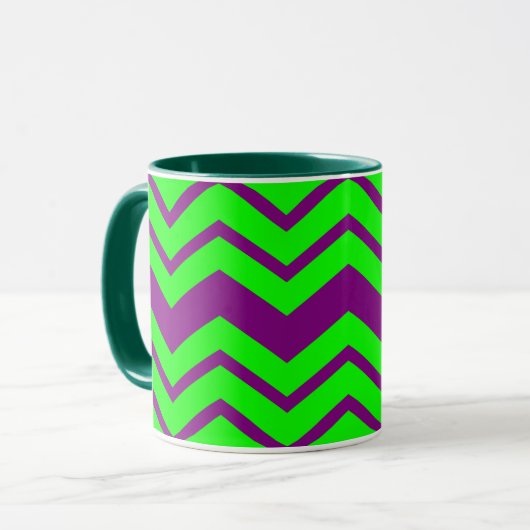 Paars Groen Chevron Zigzag Design Mok (Voorkant links)