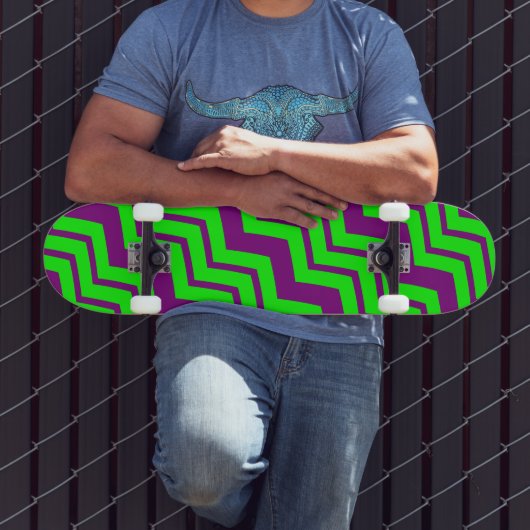 Paars Groen Chevron Zigzag Design Persoonlijk Skateboard (Buiten 3)