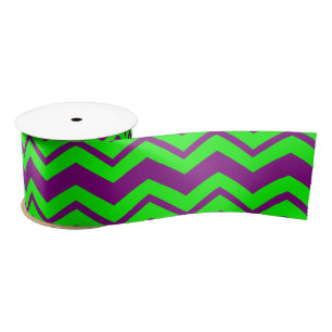 Paars Groen Chevron Zigzag Design Satijnen Lint