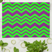 Paars Groen Chevron Zigzag Design  Theedoek (Gevouwen)