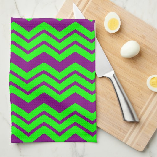 Paars Groen Chevron Zigzag Design  Theedoek (Quarter Fold)