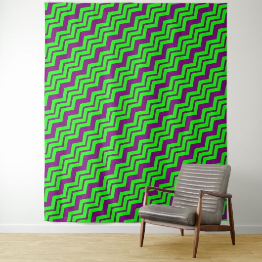 Paars Groen Chevron Zigzag Design Wandkleed (In situ)