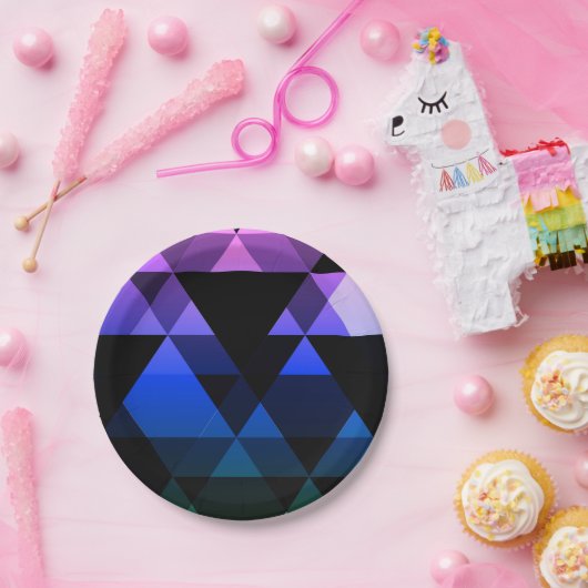 Paars, groen en blauw driehoeksontwerp papieren bordje (Feest)