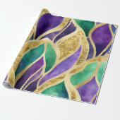 Paars, Groen en Goud Mardi Gras Patroon Cadeaupapier (Uitgerold)