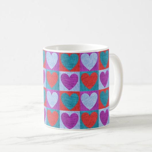 Paars Groen en Rood Geruit Hartpatroon Koffiemok (Voorkant rechts)