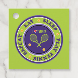 Paars - groen eten, slapen, tennis spelen bedankjes labels
