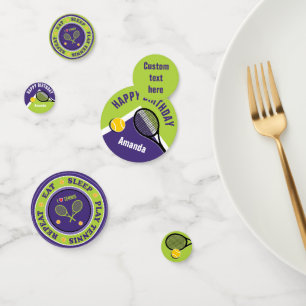 Paars - groen eten, slapen, tennis spelen confetti
