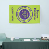 Paars - groen eten, slapen, tennis spelen spandoek (Beurs)