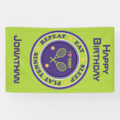 Paars - groen eten, slapen, tennis spelen spandoek (Horizontaal)