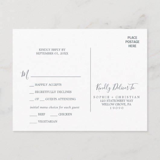 Paars Groen Eucalyptusmenu Keuze RSVP-Briefkaart Uitnodiging Briefkaart (Achterkant)