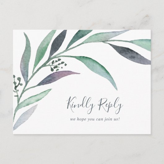 Paars Groen Eucalyptusmenu Keuze RSVP-Briefkaart Uitnodiging Briefkaart (Voorkant)