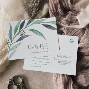 Paars Groen Eucalyptusmenu Keuze RSVP-Briefkaart Uitnodiging Briefkaart