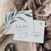 Paars Groen Eucalyptusmenu Keuze RSVP-Briefkaart Uitnodiging Briefkaart