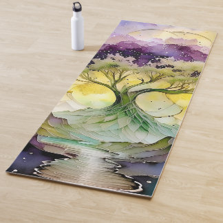 Paars Groen Geel Blauw Fantasie Boom & Rivier Yogamat