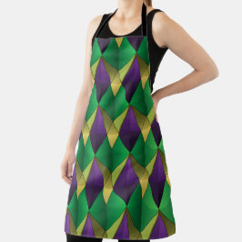 PAARS GROEN GEEL MARDI GRAS GEOMETRISCH PATROON SCHORT