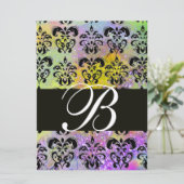 PAARS GROEN GEEL ZWART DAMAST MONOGRAM , wit Kaart (Staand voorkant)