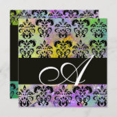 PAARS GROEN GEEL ZWART DAMAST MONOGRAM , wit Kaart (Voorkant / Achterkant)