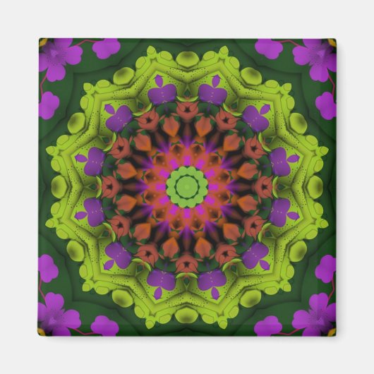 Paars groen: Geometrische Mandala Art Magneet (Voorkant)