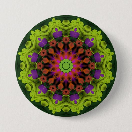 Paars groen: Geometrische Mandala Art Ronde Button 7,6 Cm (Voorkant)