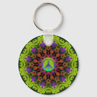 Paars groen: Geometrische Mandala Art Sleutelhanger