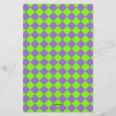 Paars Groen Geruit Diamant Patroon Briefpapier (Achterkant)