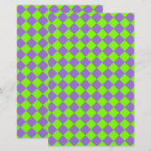Paars Groen Geruit Diamant Patroon Briefpapier (Voorkant / Achterkant)