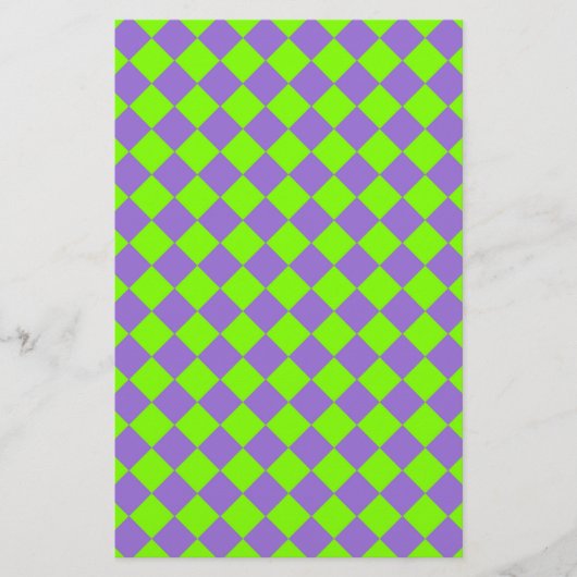 Paars Groen Geruit Diamant Patroon Briefpapier (Voorkant)