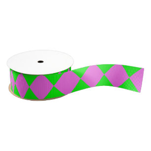 Paars Groen Geruit Diamant Patroon Grosgrain Lint