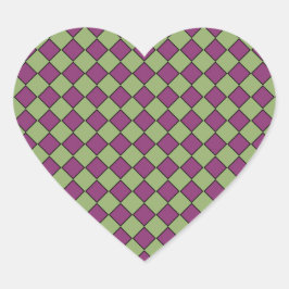 Paars Groen Geruit Diamant Patroon Hart Sticker