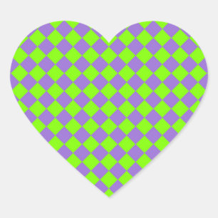 Paars Groen Geruit Diamant Patroon Hart Sticker