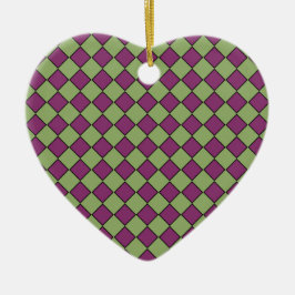 Paars Groen Geruit Diamant Patroon Keramisch Ornament
