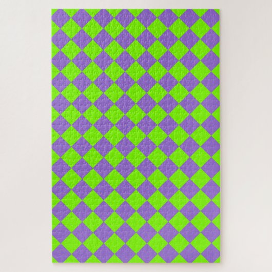 Paars Groen Geruit Diamant Patroon Legpuzzel (Verticaal)