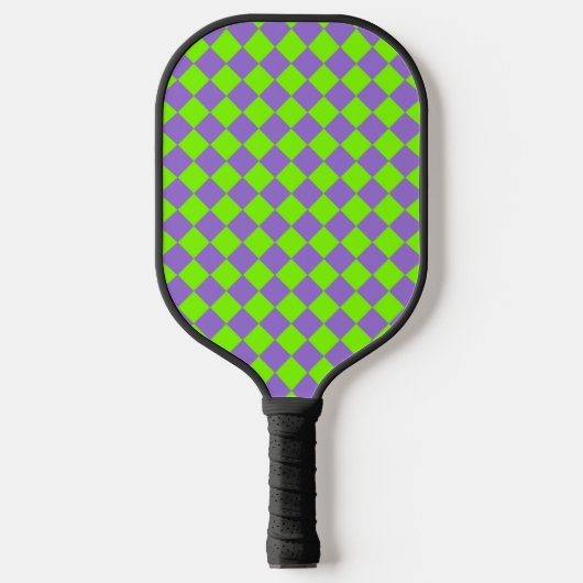 Paars Groen Geruit Diamant Patroon Pickleball Paddle (Voorkant)