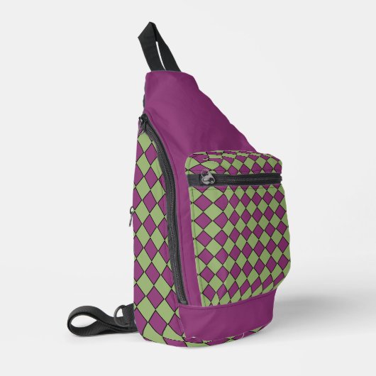 Paars Groen Geruit Diamant Patroon Sling Bag (Linkerhoek)