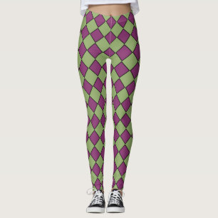 Paars Groen Geruit Diamanten Patroon Leggings