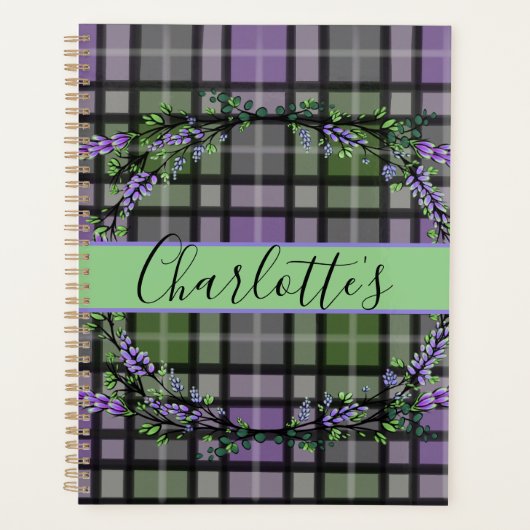 Paars groen geruit lavendel planner (Voorkant)