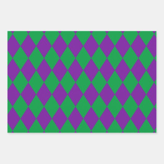 PAARS GROEN GOLD MARDI GRAS DIAMOND PATTERN INPAKPAPIER VEL (Voorkant 3)