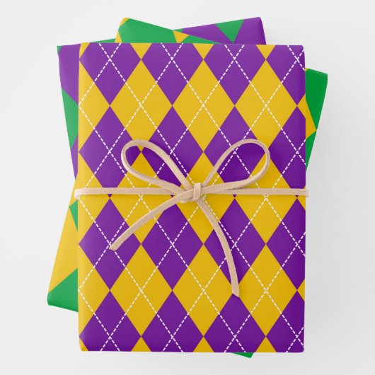 PAARS GROEN GOLD MARDI GRAS DIAMOND PATTERN INPAKPAPIER VEL (In situ)