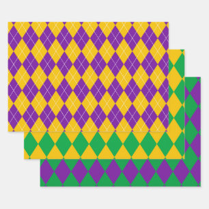 PAARS GROEN GOLD MARDI GRAS DIAMOND PATTERN INPAKPAPIER VEL