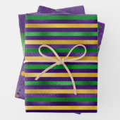 PAARS GROEN GOLD MARDI GRAS STRIPES POLKA DOTS INPAKPAPIER VEL (In situ)