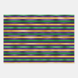PAARS GROEN GOLD MARDI GRAS STRIPES POLKA DOTS INPAKPAPIER VEL